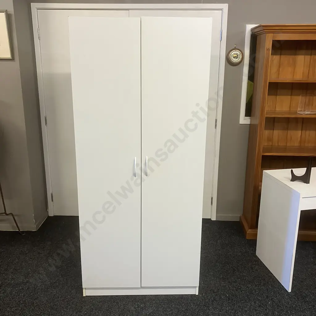 White Double Door Cabinet Curved Handles H180,W80,D41cm. Image 1++