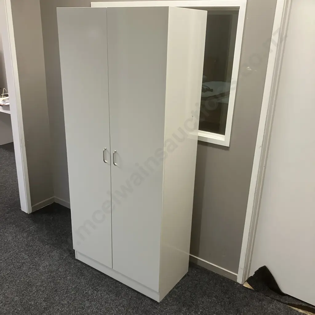 White Double Door Cupboard, Curved Handles. H182 W80 D41cm Image 1++