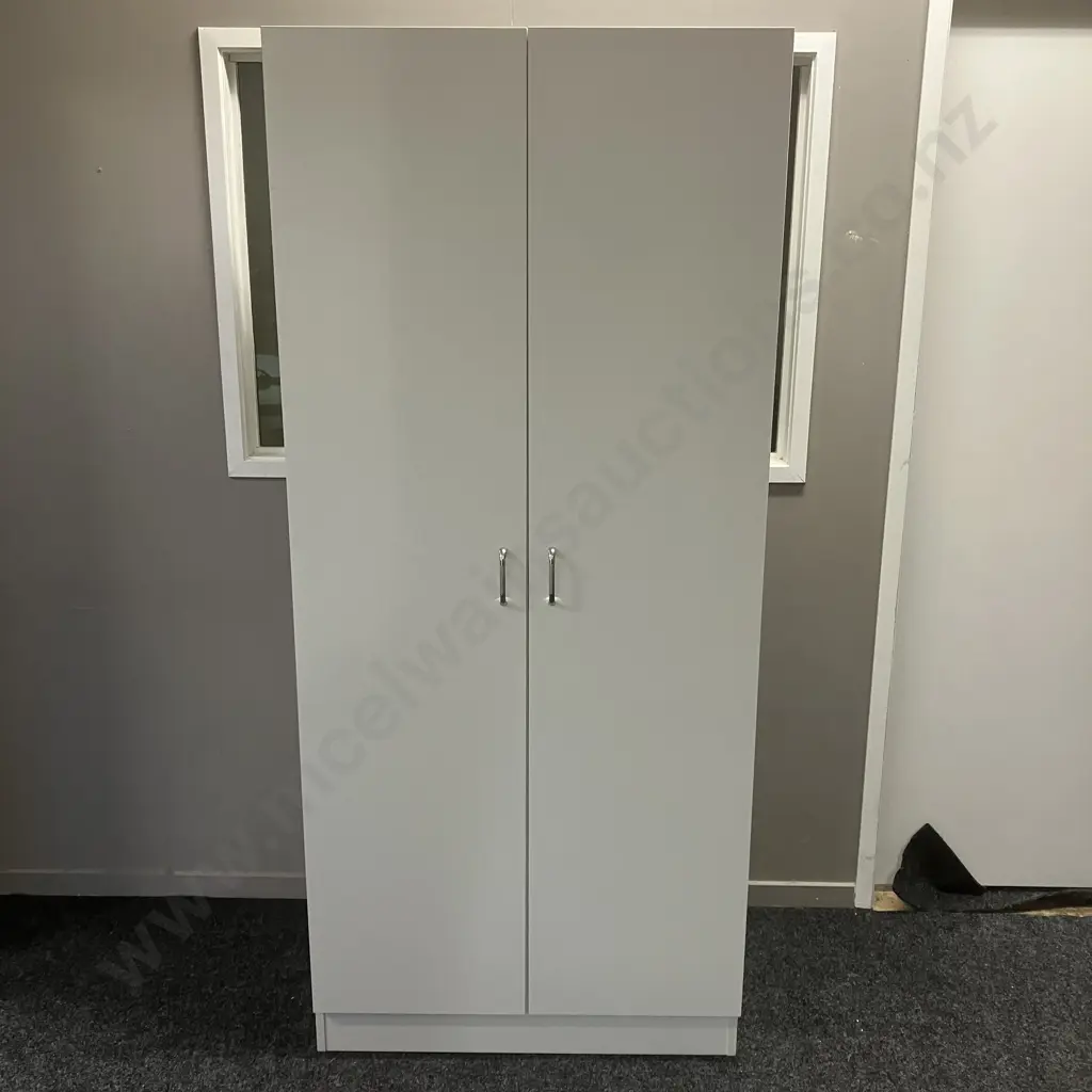 White Double Door Cupboard, Curved Handles. H182 W80 D41cm Image 1++