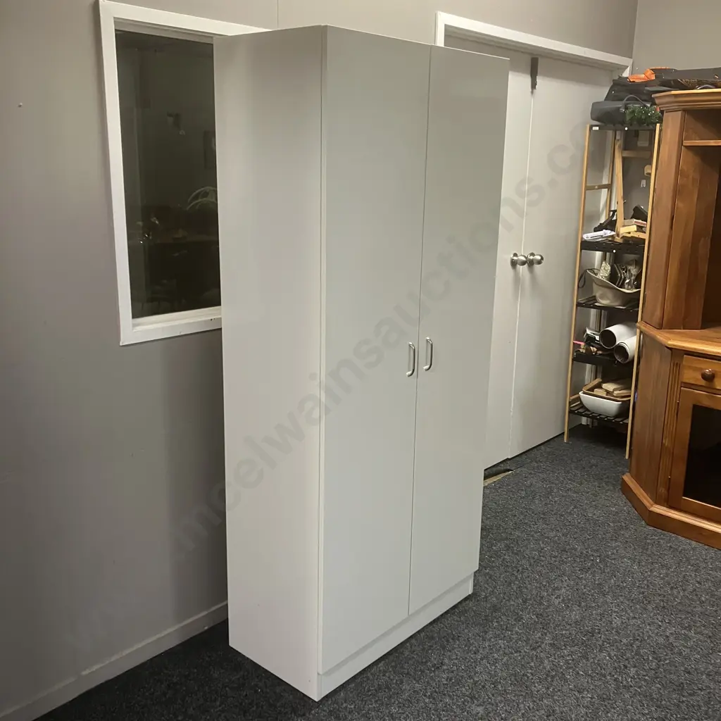 White Double Door Cupboard, Curved Handles. H182 W80 D41cm Image 1++