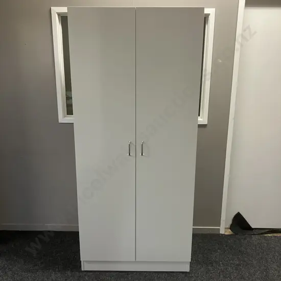 White Double Door Cupboard, Curved Handles. H182 W80 D41cm