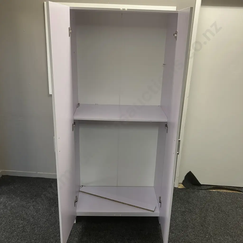 White Double Door Cupboard, Rectangular Handles. H185 W79 D41cm (As Found Condition) Image 1++