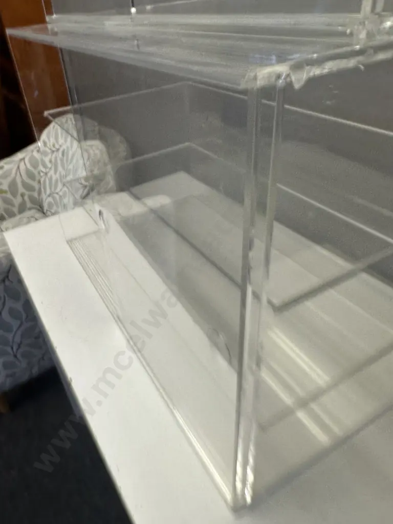 Pair of Perspex Shelved Display Cabinets With Sliding Doors. H40 W57.5 D33cm (As Found) Image 1++