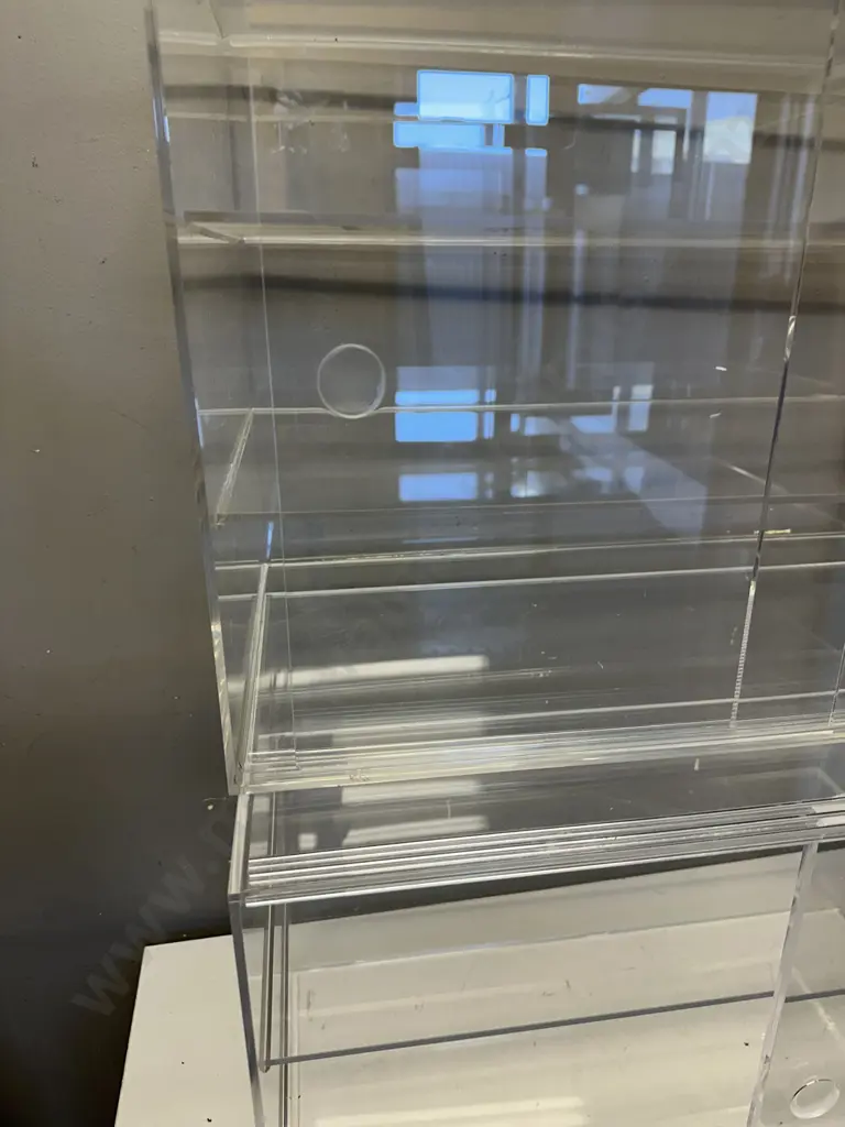 Pair of Perspex Shelved Display Cabinets With Sliding Doors. H40 W57.5 D33cm (As Found) Image 1++