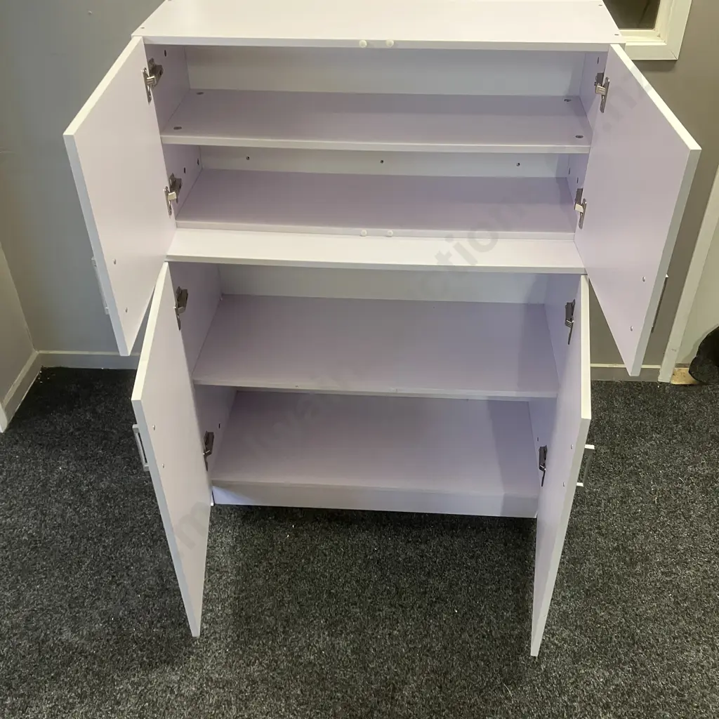 White Double Door Cupboards, Rectangular Handles. H79 W90 D40cm & H40 W90 D30cm Image 1++