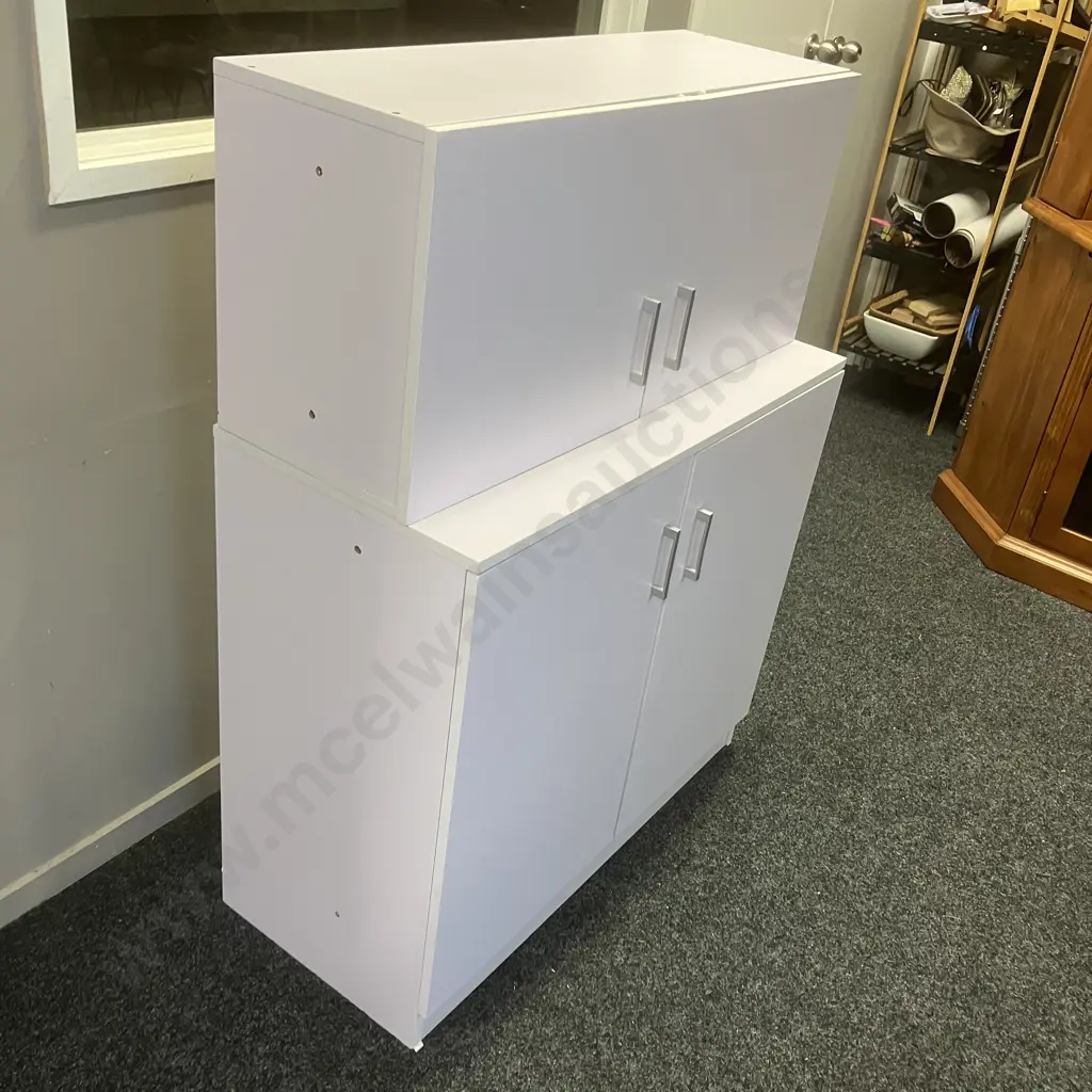 White Double Door Cupboards, Rectangular Handles. H79 W90 D40cm & H40 W90 D30cm Image 1++
