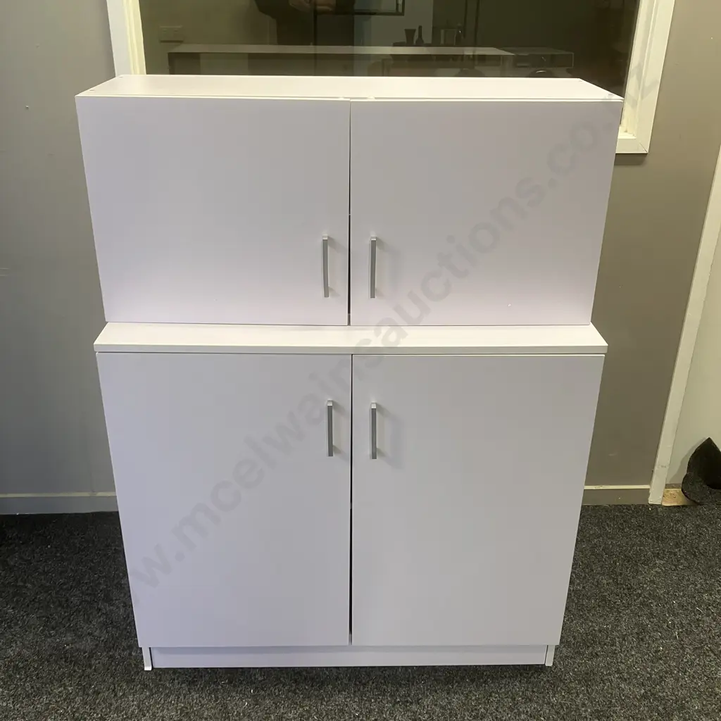 White Double Door Cupboards, Rectangular Handles. H79 W90 D40cm & H40 W90 D30cm Image 1++