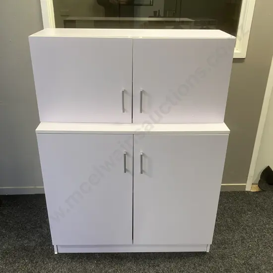 White Double Door Cupboards, Rectangular Handles. H79 W90 D40cm & H40 W90 D30cm