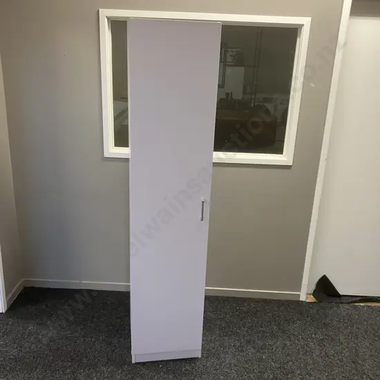 White Single LH Door Cupboard, Rectangular Handles. H181 W40 D42cm