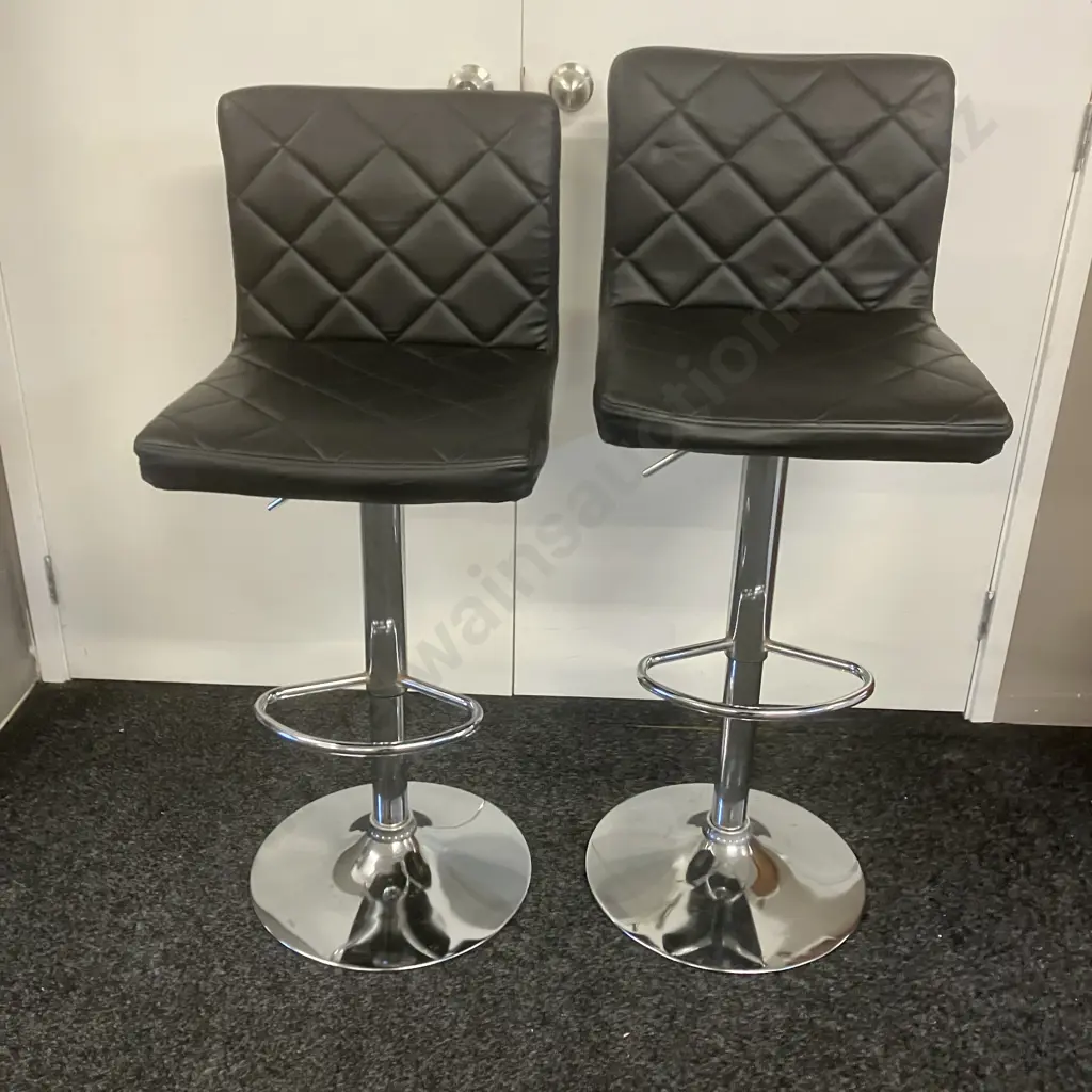 Pair of Black Faux Leather Kitchen Stools. Gaslift Adjustable Image 1++