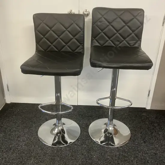 Pair of Black Faux Leather Kitchen Stools. Gaslift Adjustable