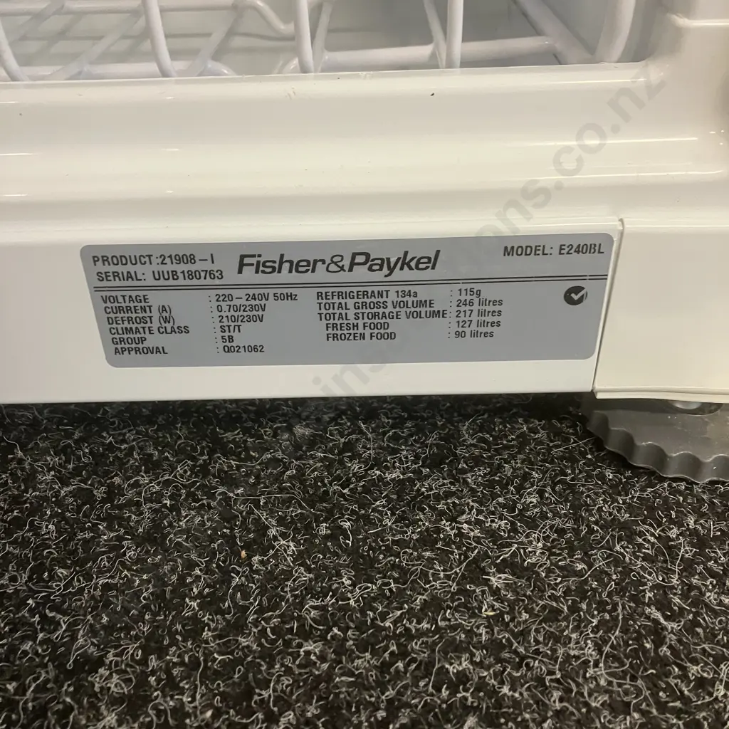 Fisher & Paykel 246 Litre Fridge-Freezer Model E240Bl, #UUB180763 Image 1++