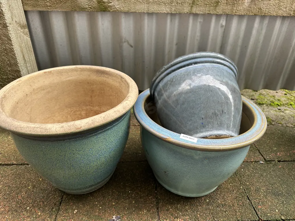 Glazed Blue & Green Pots x 3 Image 1++