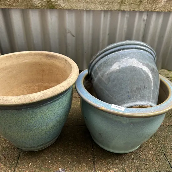 Glazed Blue & Green Pots x 3