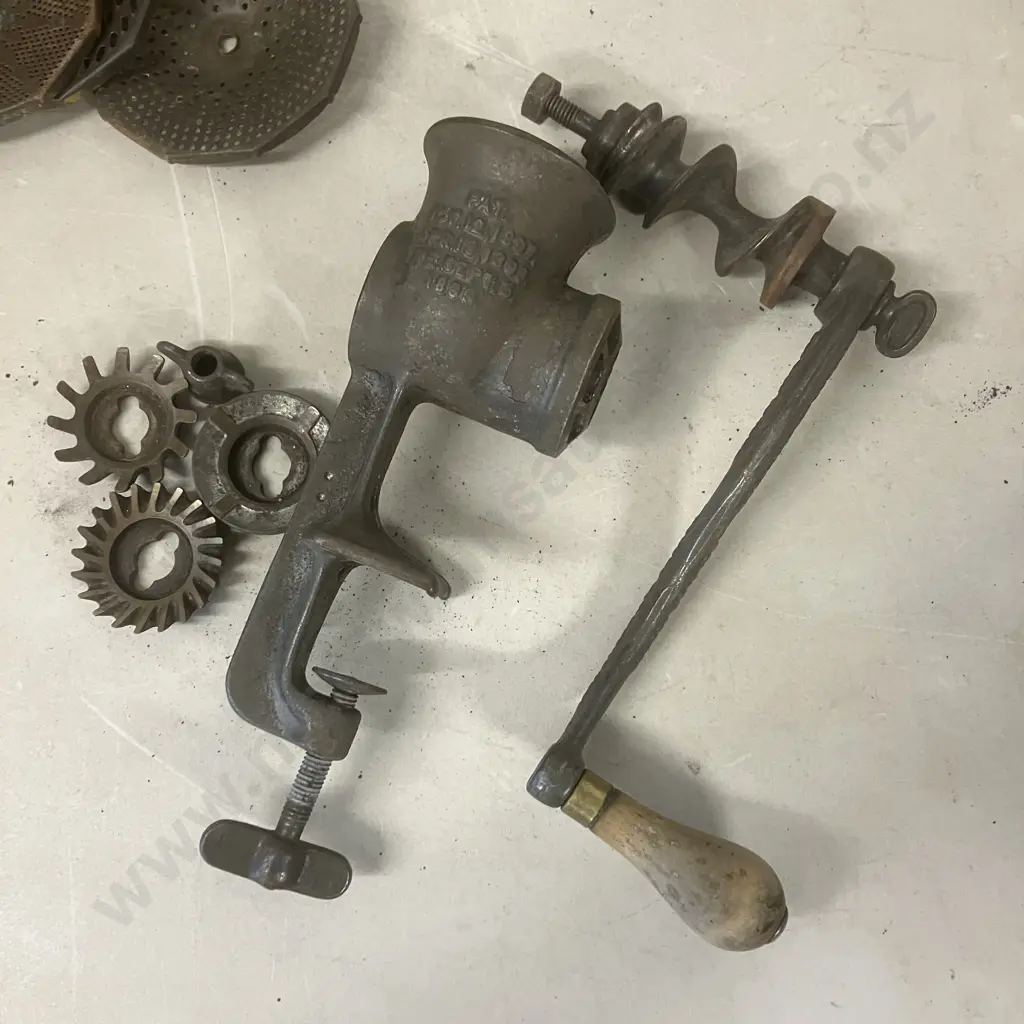 Vintage Moulin-Legumes Rotary Food Mill #1 With Discs - France, & Antique Universal Food Chopper #1 L.F.&C  - USA Image 1++