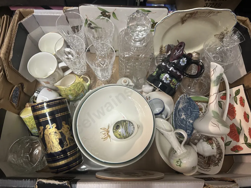 Box Of Assorted China & Crystal Items Including Royal Albert Etc Image 1++