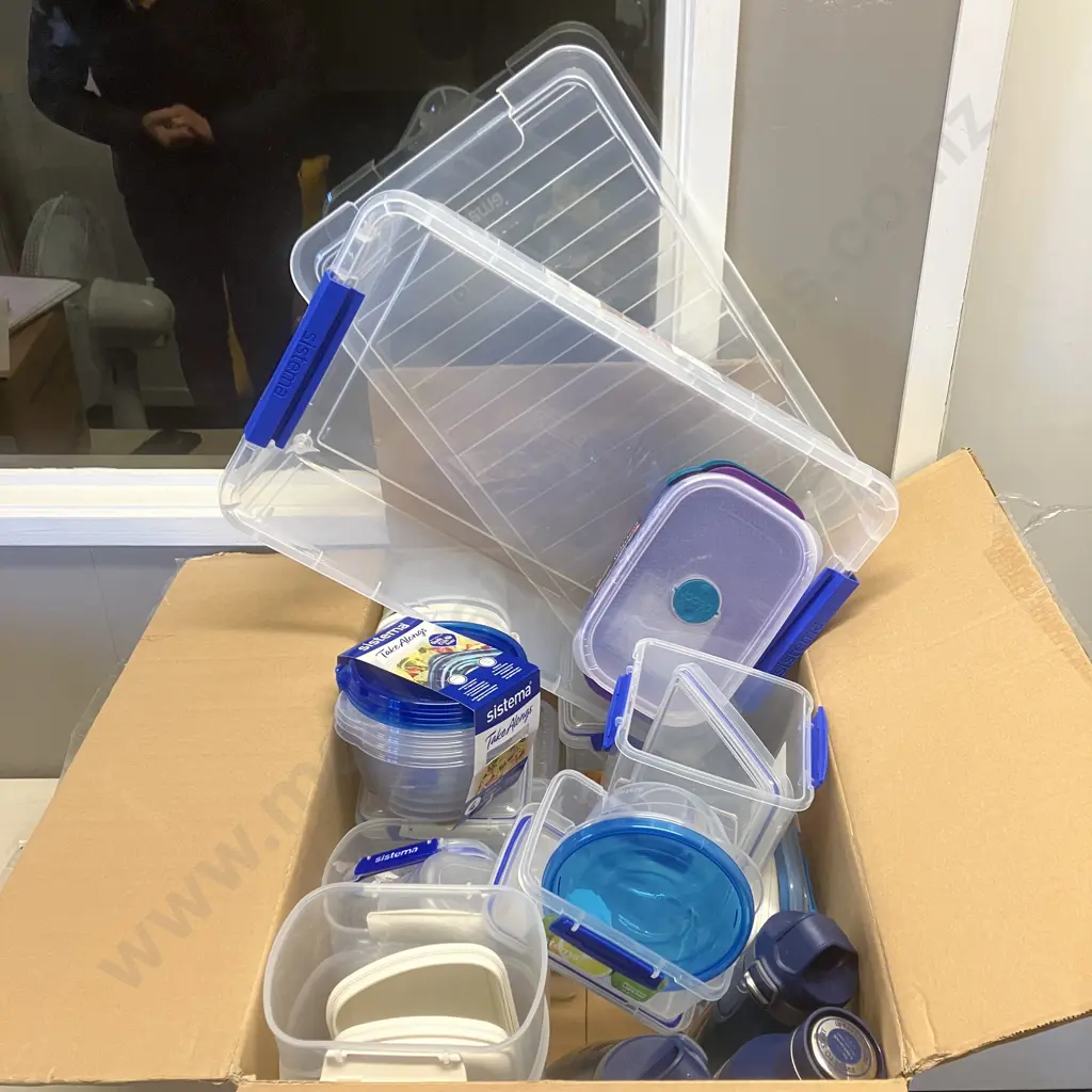 Box Lot Assorted Plasticware - Sistema, Decor Etc Image 1++