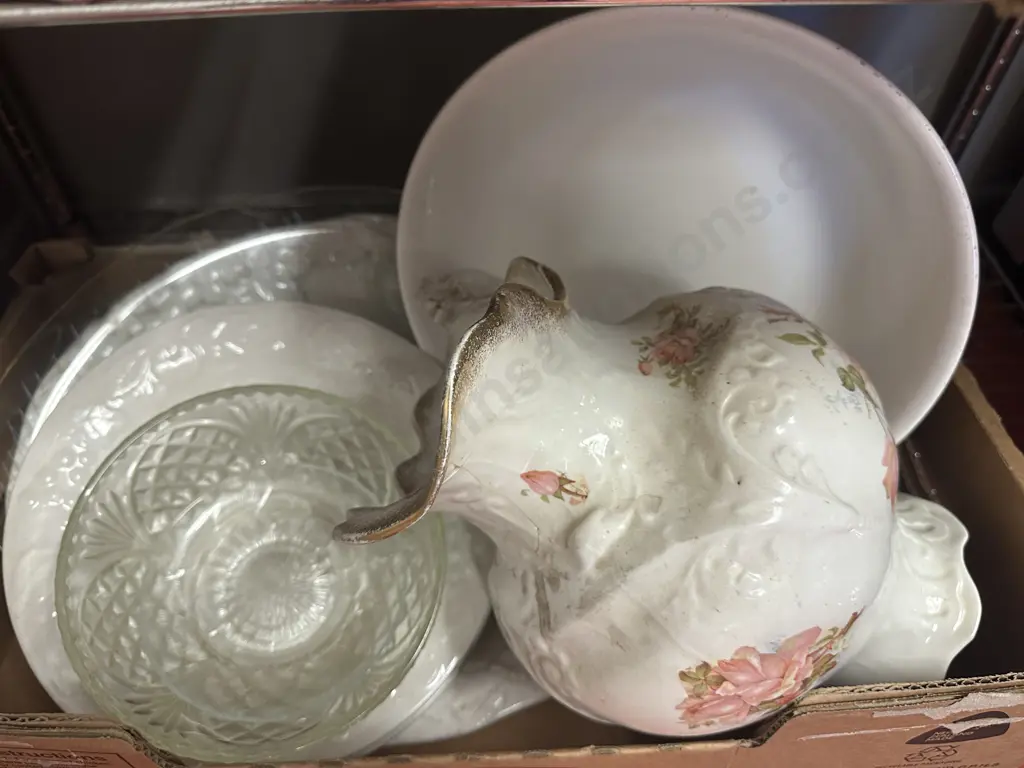 Box Of Assorted China & Glass Items (as found) Image 1++