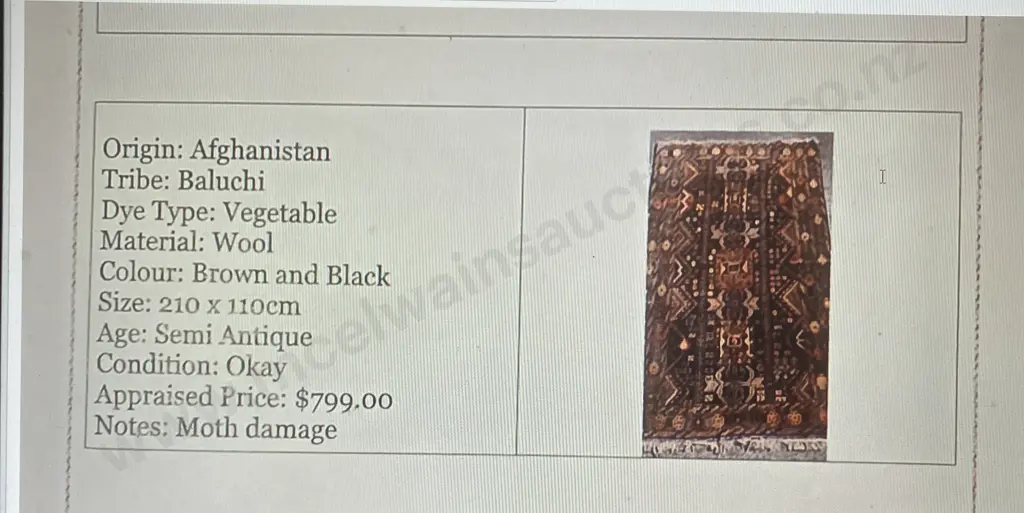 Afghan Hand Knotted Baluchi 210 x 110cm Rug, Semi Antique, Brown & Black, Wool, (Moth Damage) Image 1++