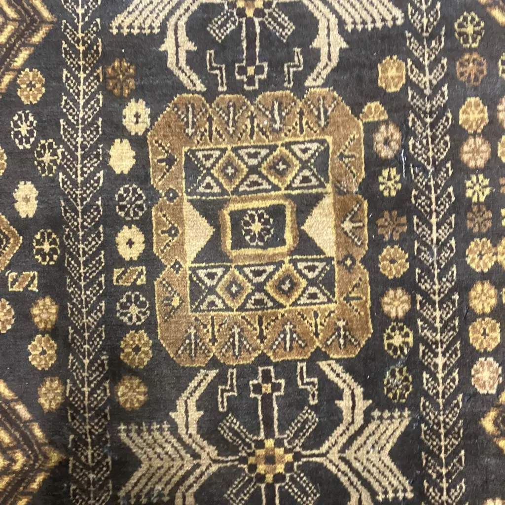 Afghan Hand Knotted Baluchi 210 x 110cm Rug, Semi Antique, Brown & Black, Wool, (Moth Damage) Image 1++