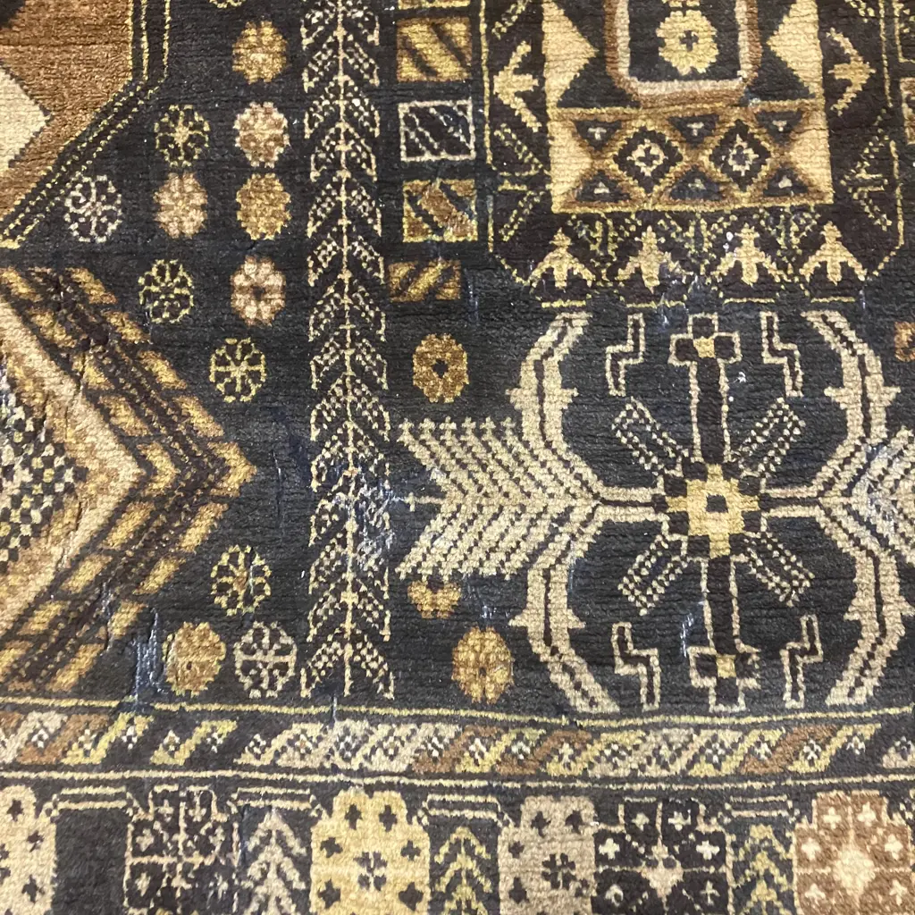Afghan Hand Knotted Baluchi 210 x 110cm Rug, Semi Antique, Brown & Black, Wool, (Moth Damage) Image 1++