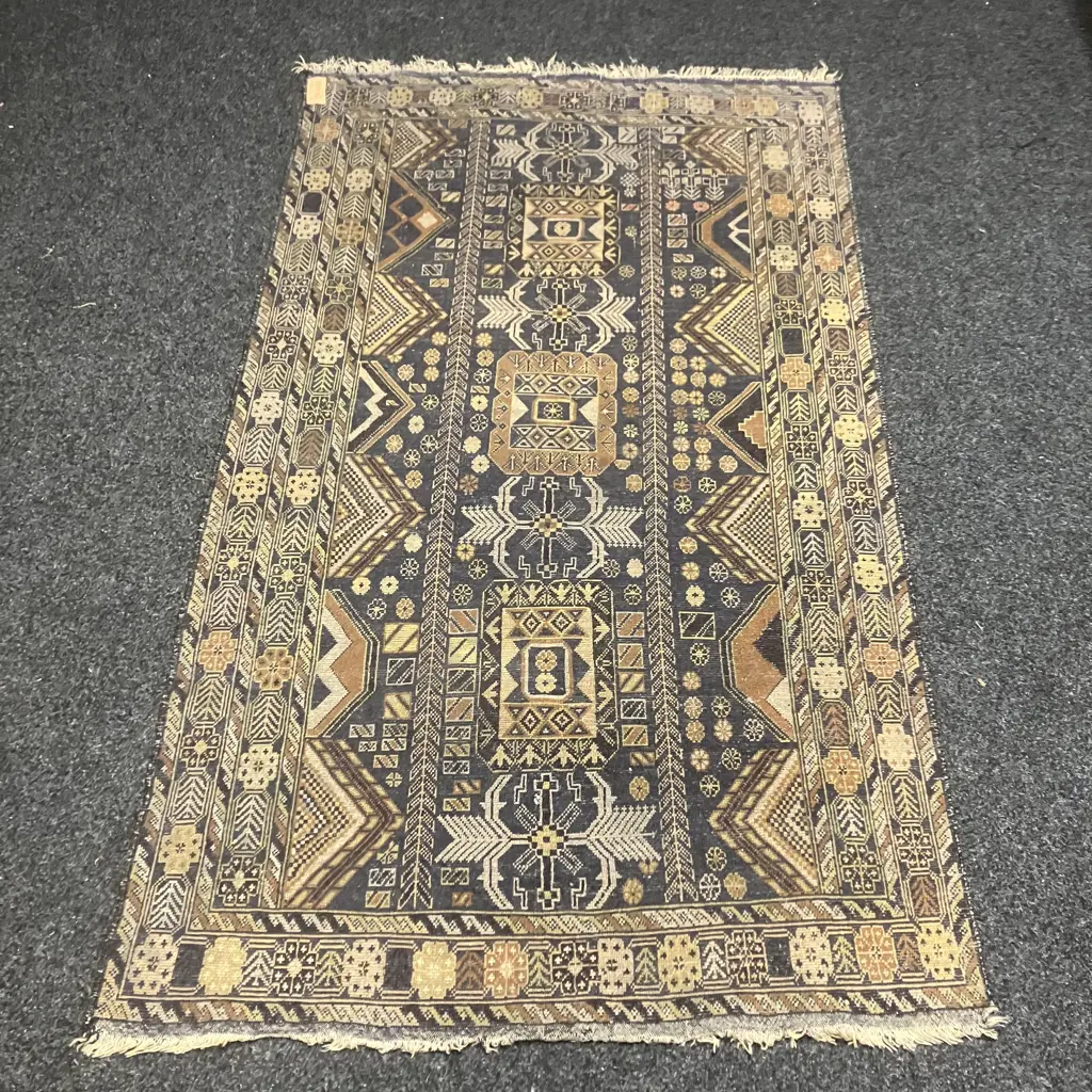 Afghan Hand Knotted Baluchi 210 x 110cm Rug, Semi Antique, Brown & Black, Wool, (Moth Damage) Image 1++