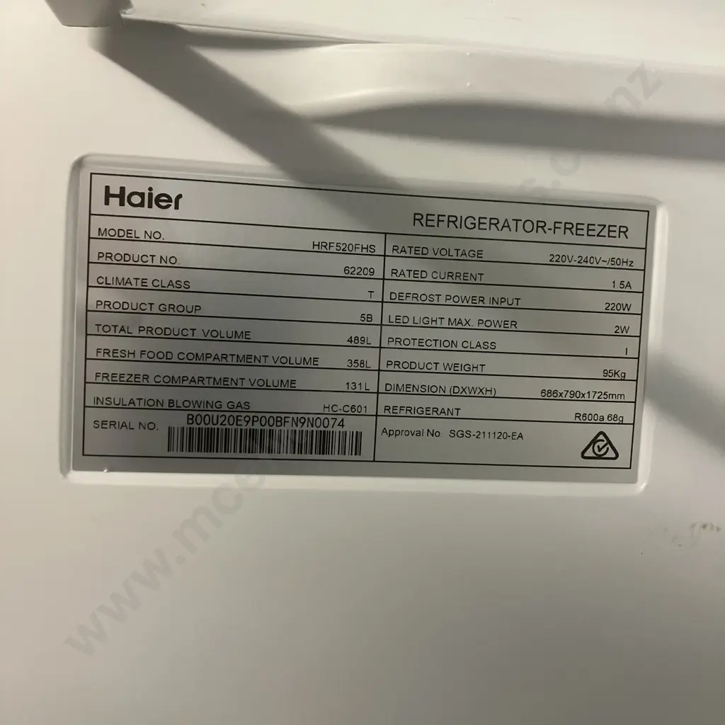 Haier 489L French Door Frost Free Fridge Freezer With Water Dispenser - Satina Silver, Model HRF520FHS Image 1++