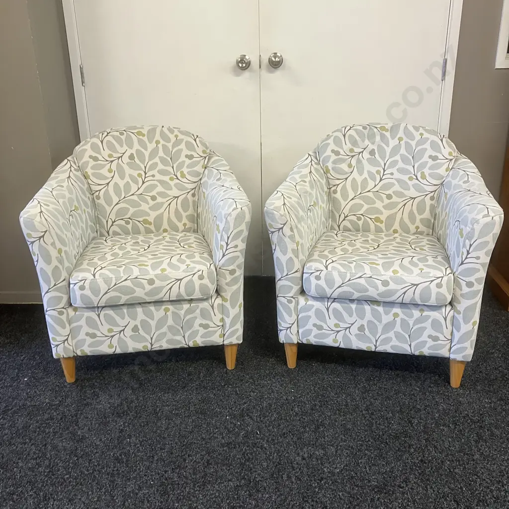 Pair Of Warwick Tub Chairs Cream With Blue Leaf Detail Image 1++