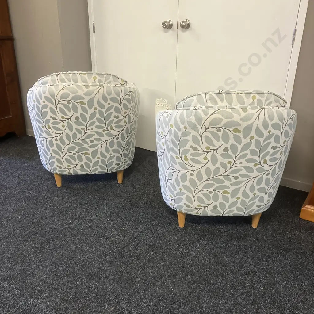 Pair Of Warwick Tub Chairs Cream With Blue Leaf Detail Image 1++