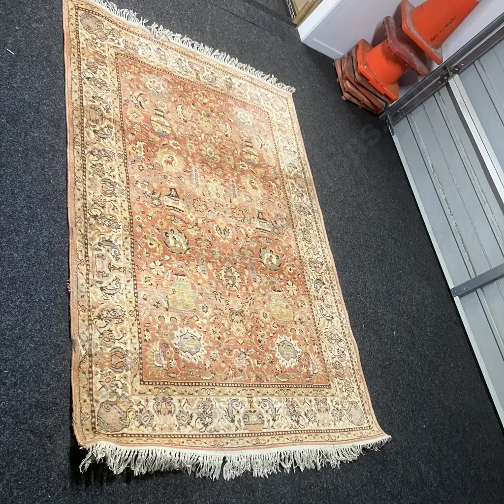 Vintage Floor Rug Pink & Brown Tones. 204 x 138cm Image 1++