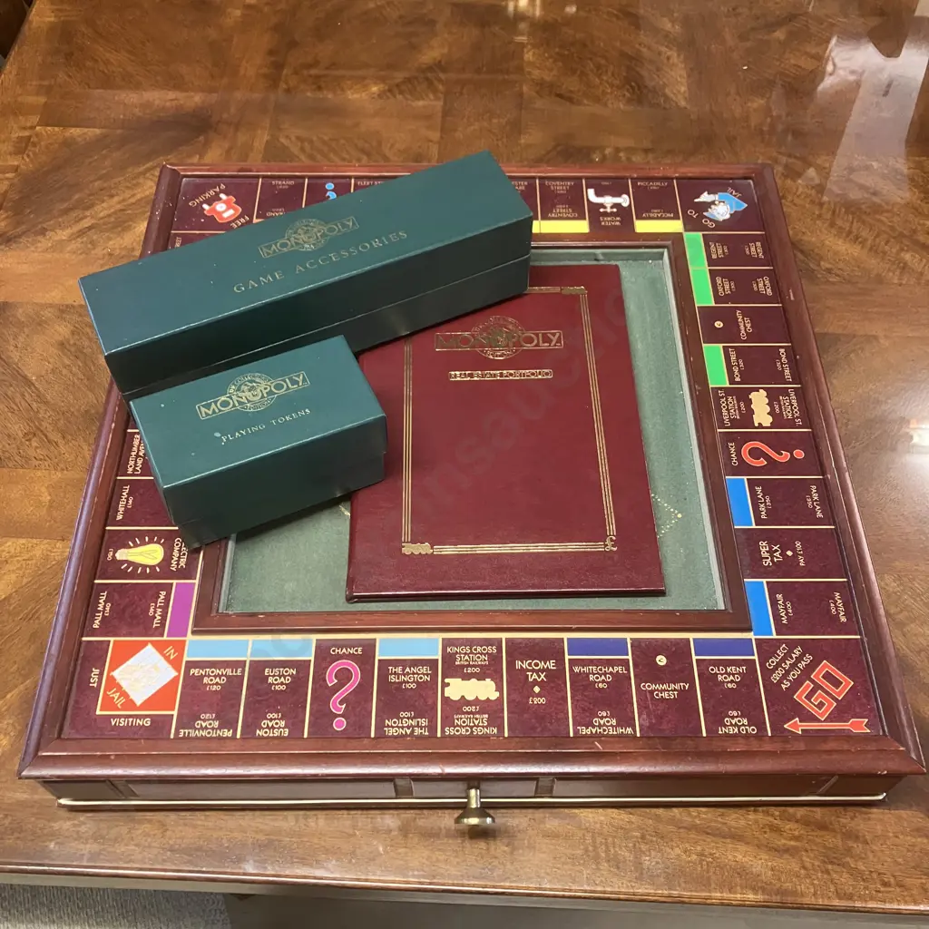 1991 Franklin Mint MONOPOLY Game Collector's Edition Deluxe Wood Board - Incomplete Image 1++