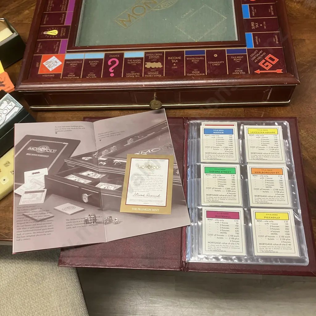1991 Franklin Mint MONOPOLY Game Collector's Edition Deluxe Wood Board - Incomplete Image 1++