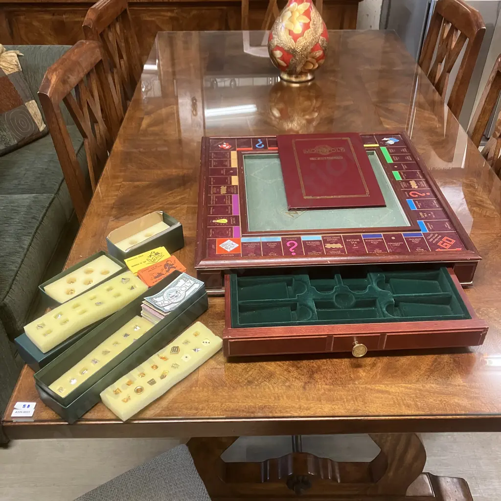 1991 Franklin Mint MONOPOLY Game Collector's Edition Deluxe Wood Board - Incomplete Image 1++