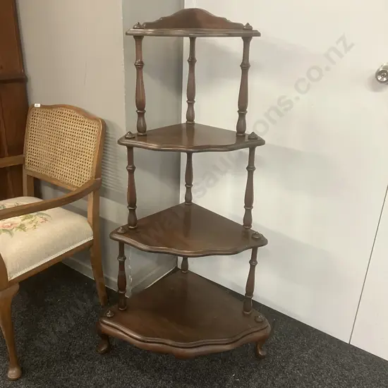 Mahogany Whatnot Four Tier Corner Shelf. H120 W65 D47cm