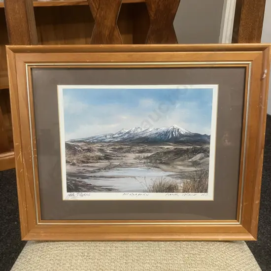 Peter G. Leitch Mt Ruapehu North Island NZ Signed Framed Print. 31 x 39cm