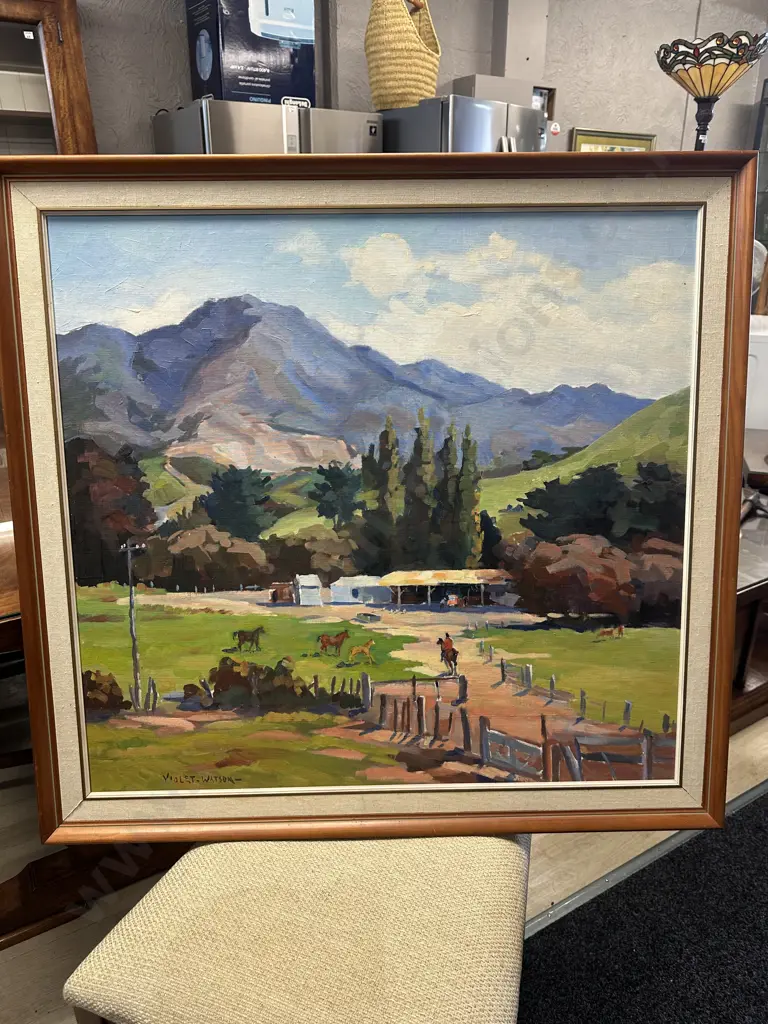 Violet Watson 'Kauaeranga Valley Farm' Framed Original Oil On Board. H88,W93cm. Image 1++
