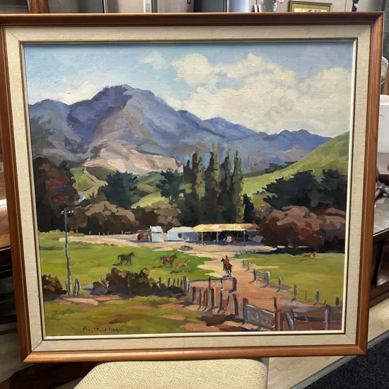 Violet Watson 'Kauaeranga Valley Farm' Framed Original Oil On Board. H88,W93cm.