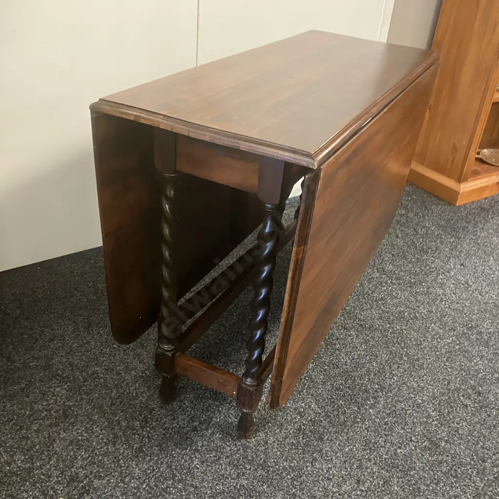Antique Mahogany Gate Leg Table, Drop Leaf, Barley Twist Legs & Supports Image 1++