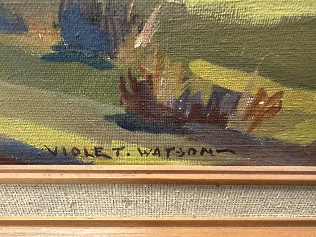 Violet Watson 'Taupiri' Landscape Framed Original Oil On Board. H72,W82cm. Image 1++