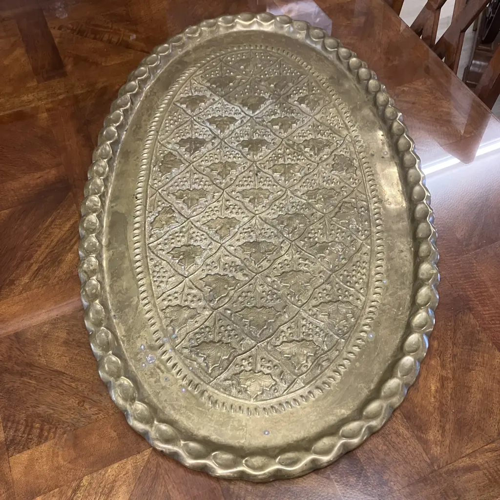 Moroccan Mid Century Oval Brass Tray Table Top / Platter. 94 x 56.5cm Image 1++