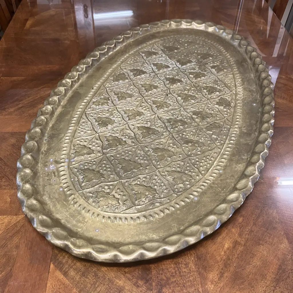 Moroccan Mid Century Oval Brass Tray Table Top / Platter. 94 x 56.5cm Image 1++