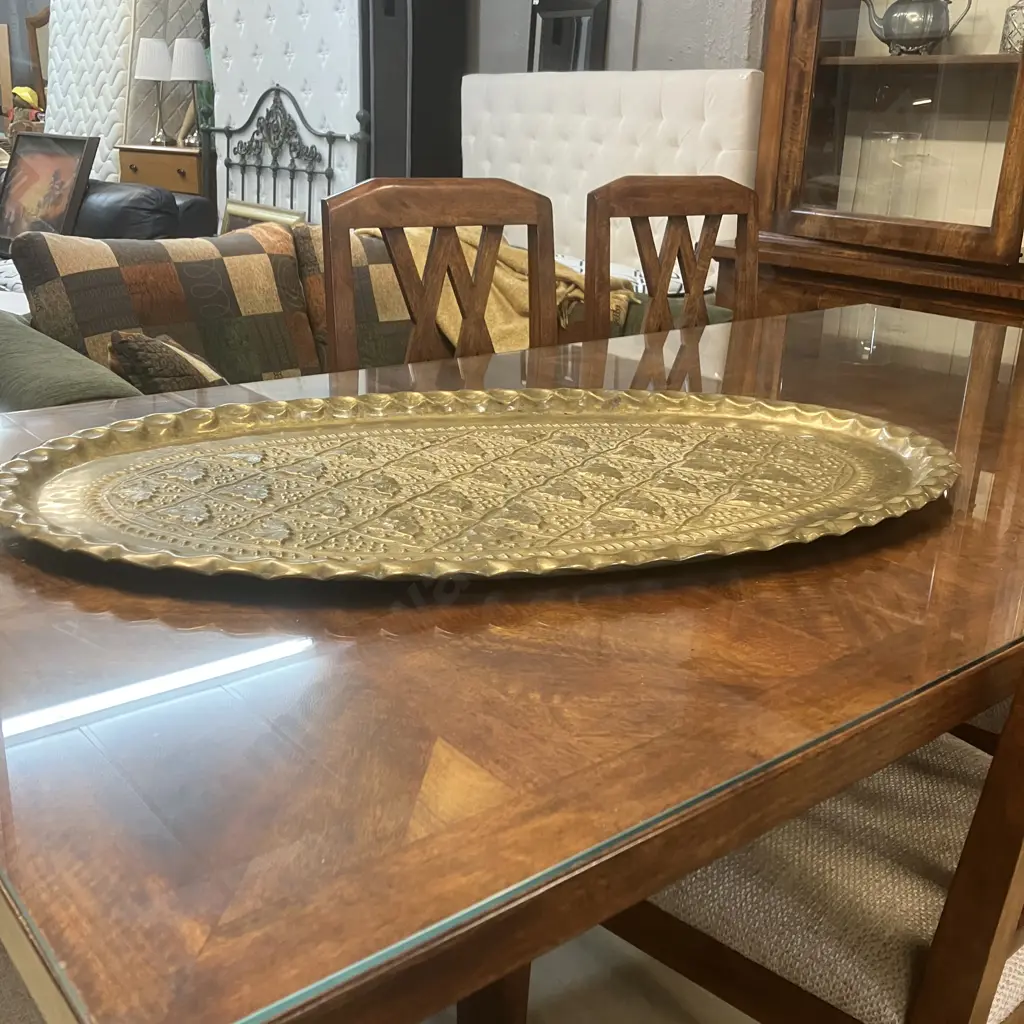Moroccan Mid Century Oval Brass Tray Table Top / Platter. 94 x 56.5cm Image 1++