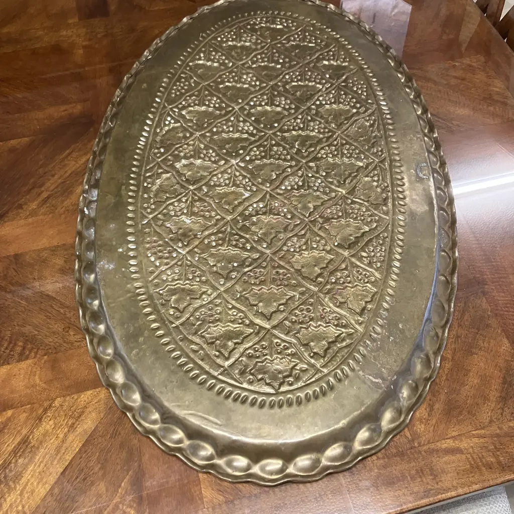 Moroccan Mid Century Oval Brass Tray Table Top / Platter. 94 x 56.5cm Image 1++