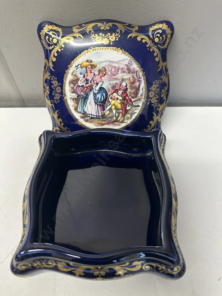 Vintage Italian Cobalt Blue With Gold Trim Trinket Dish. H7 W15 D15cm Image 1++