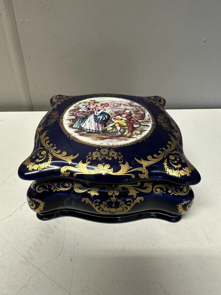 Vintage Italian Cobalt Blue With Gold Trim Trinket Dish. H7 W15 D15cm Image 1++
