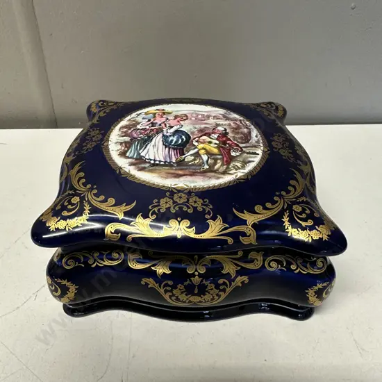 Vintage Italian Cobalt Blue With Gold Trim Trinket Dish. H7 W15 D15cm