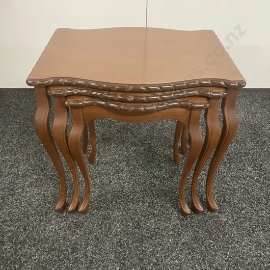 Nest Of Three Mahogany Tables, Pie Crust Edges, Fine Cabriole Legs