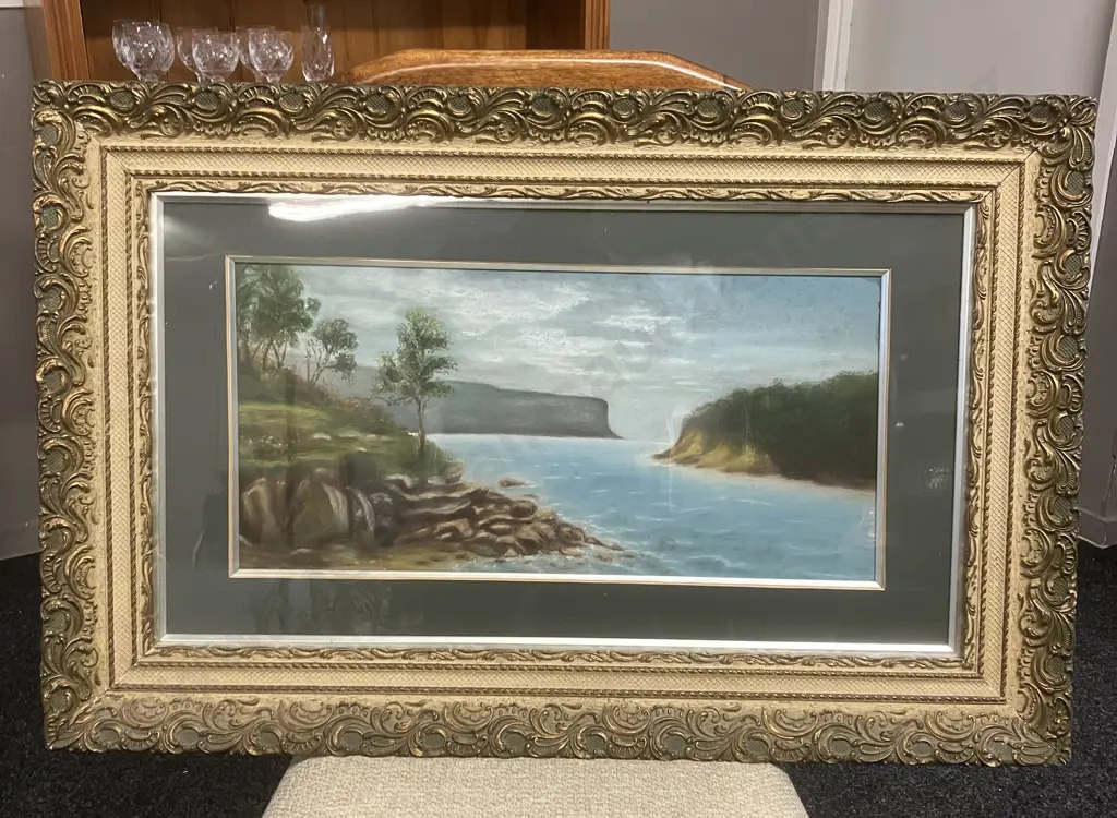 Coastal Painting In An Ornate Antique Frame. 54 x 83cm Image 1++