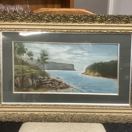 Coastal Painting In An Ornate Antique Frame. 54 x 83cm