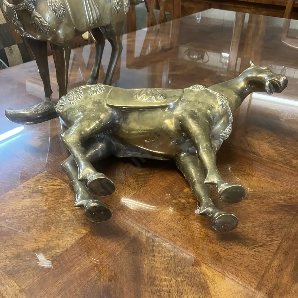 Pair of Large Antique Brass Horses. 41 x 55cm Image 1++